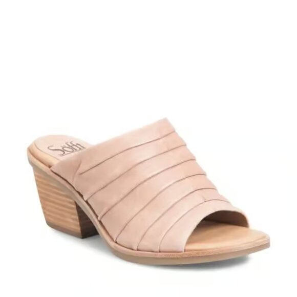 SOFFT Women's PIENZA Rose Taupe Leather Pleated Open Toe Heel Mules 8.5 NEW - Picture 1 of 6